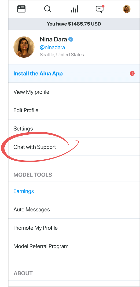 Chat with Alua team 's chat support or send them an e mail