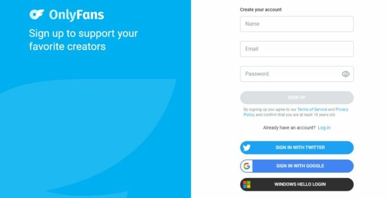 OnlyFans page sign up