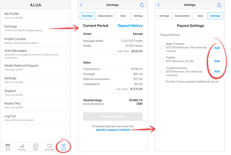 Alua earnings and payout process